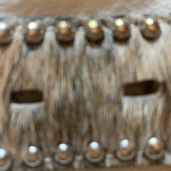 Belt with Silver Tone Studded Detailing, Calf Hair, and Western Charm Sz 40 - Picture 5 of 5